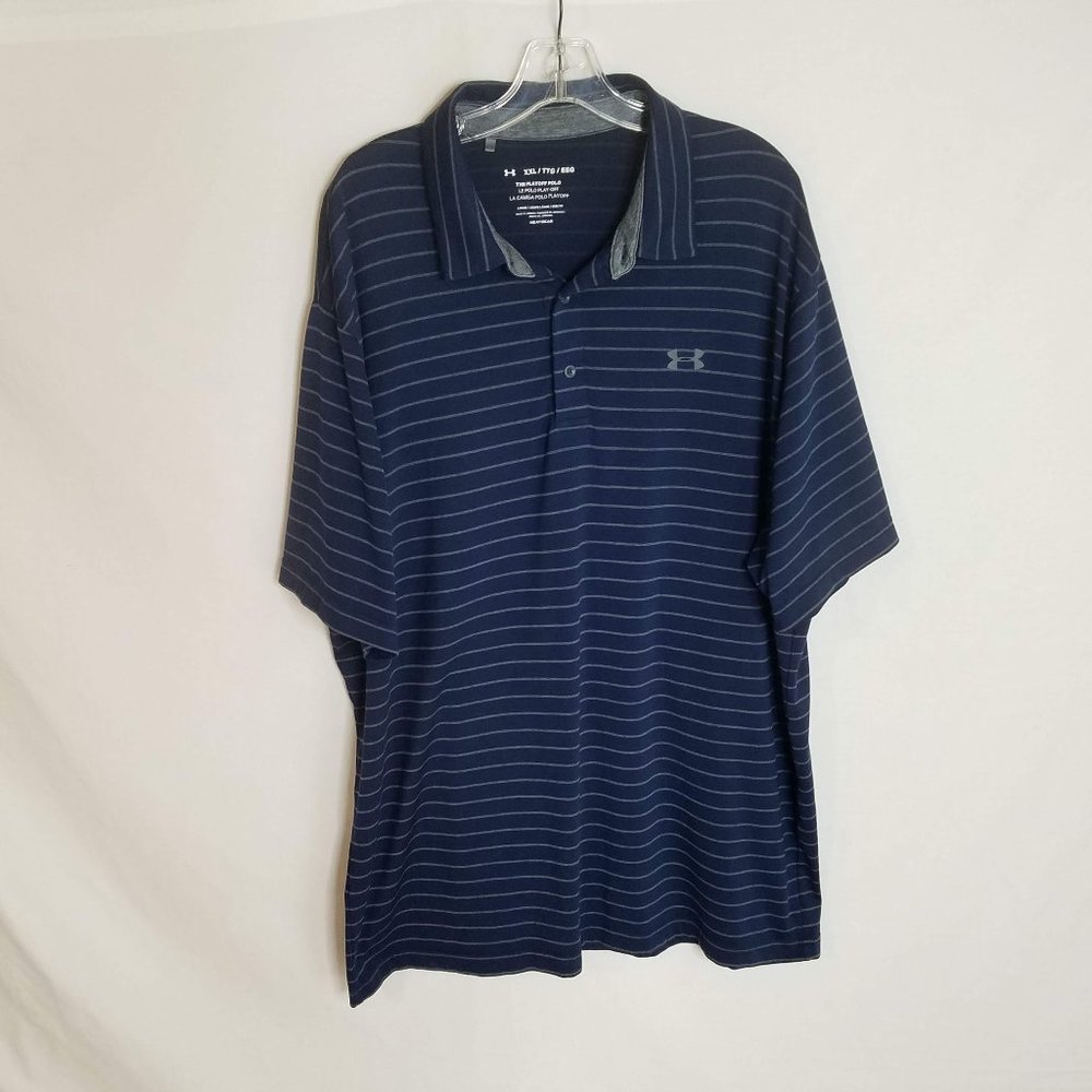 Under Armour The Playoff Blue Striped Polo Shirt Men's Size 2XL